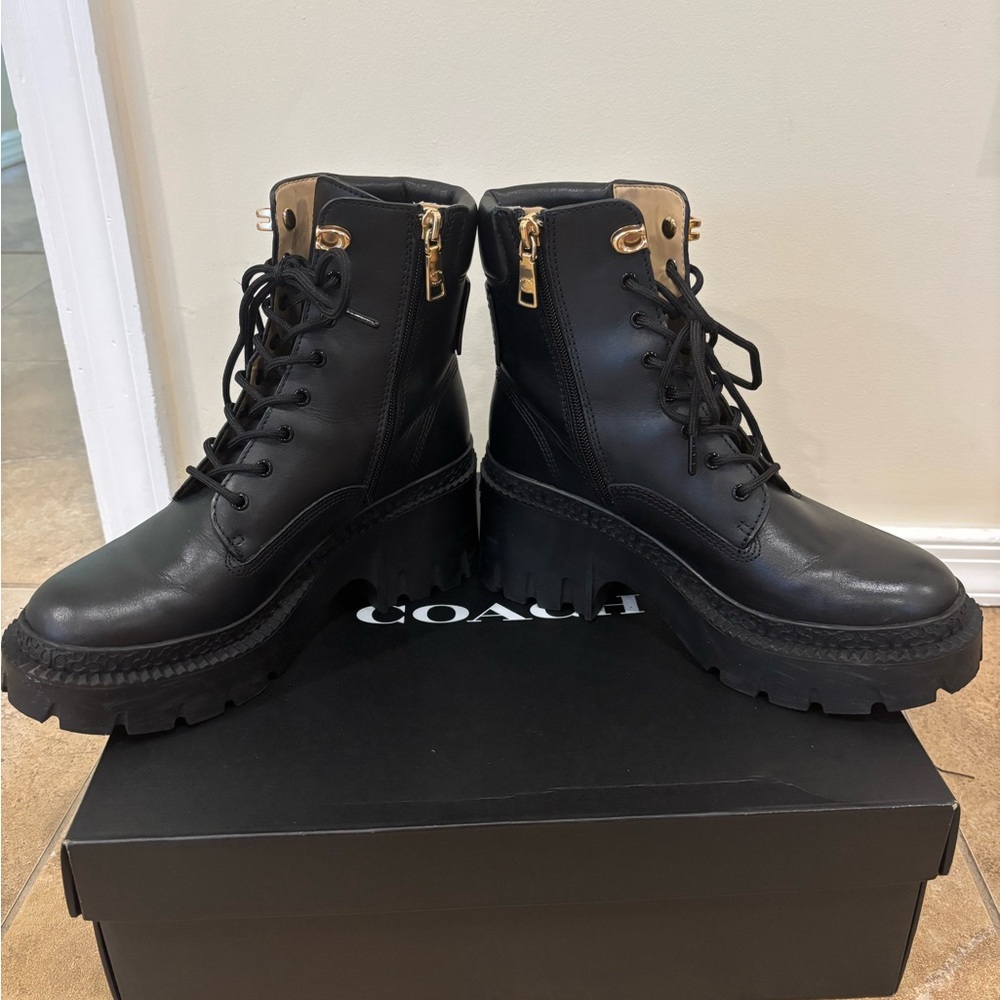 Coach Ainsely Black Lace-Up Chunky Boots - Picture 4 of 6